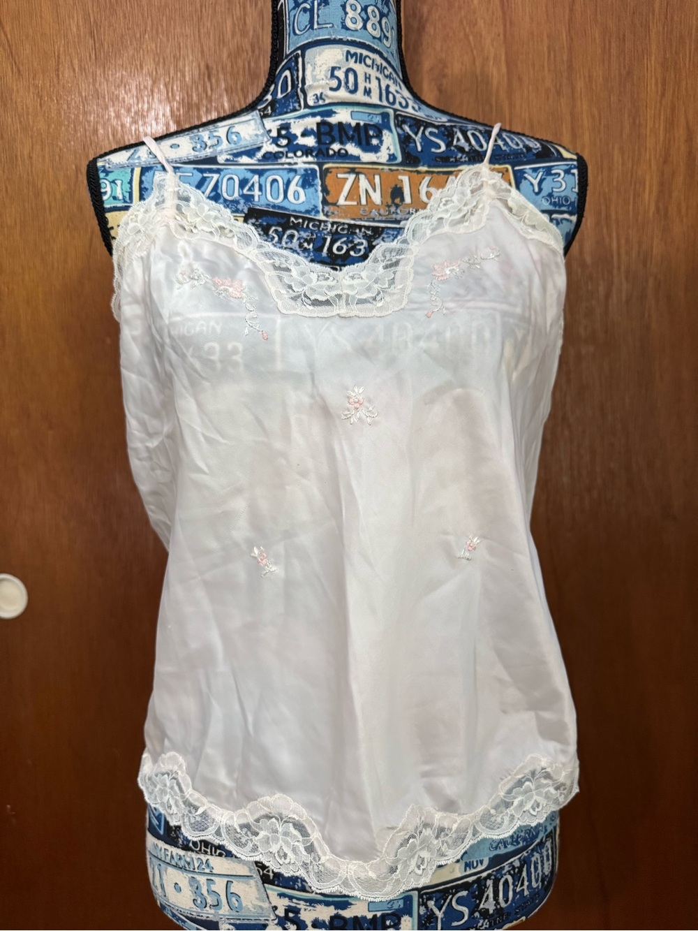 Barbizon Vintage Light Pink Lace Trim Floral Spaghetti Strap Camisole Medium